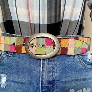 小物 Vintage Patchwork leather belt Vintage FOSSIL Women Multicolor Patchwork Leather Belt Size