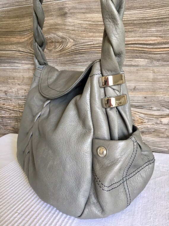 Vintage Inspired Gray Leather Shoulder Bag Purse - image 8