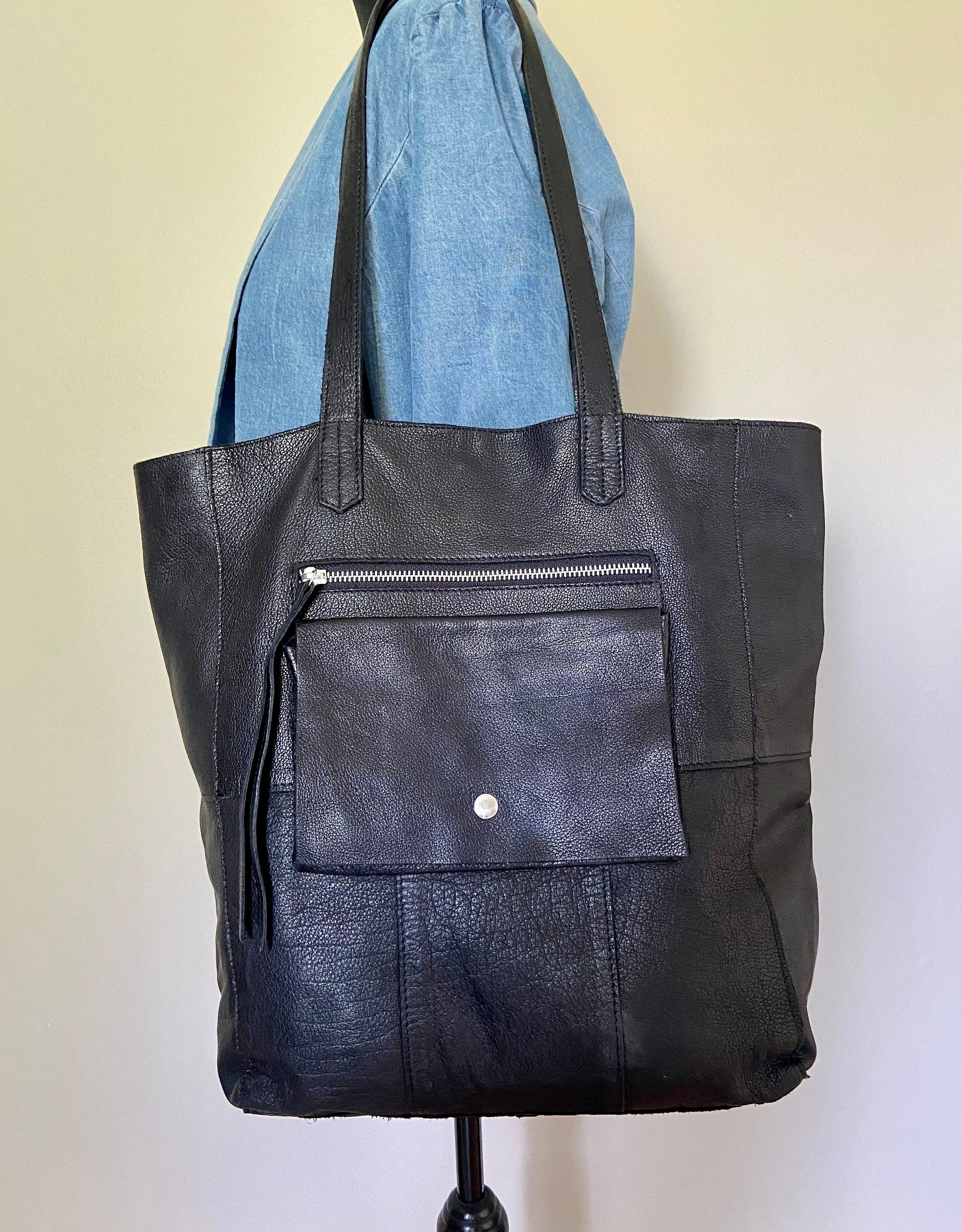 Vintage Day and Mood Heather Black Pebbled Leather Tote Shopper Bag Purse Ship Free Etsy