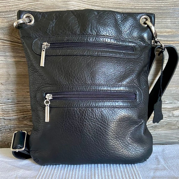 Vintage MARGOT Black Leather Shoulder Crossbody Bag Ship Free