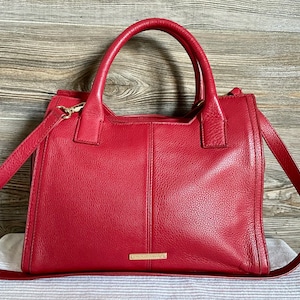 Vintage Vince Camuto Red Leather Satchel Shoulder Bag Ship Free