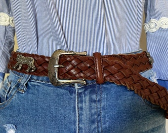 Vintage BRIGHTON Braided Brown Belt Ship Free