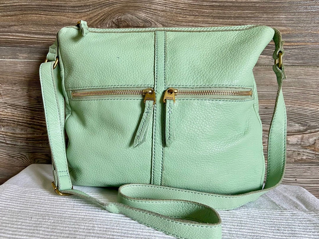 Vintage FOSSIL Green Leather Crossbody Shoulder Bag Ship Free Etsy