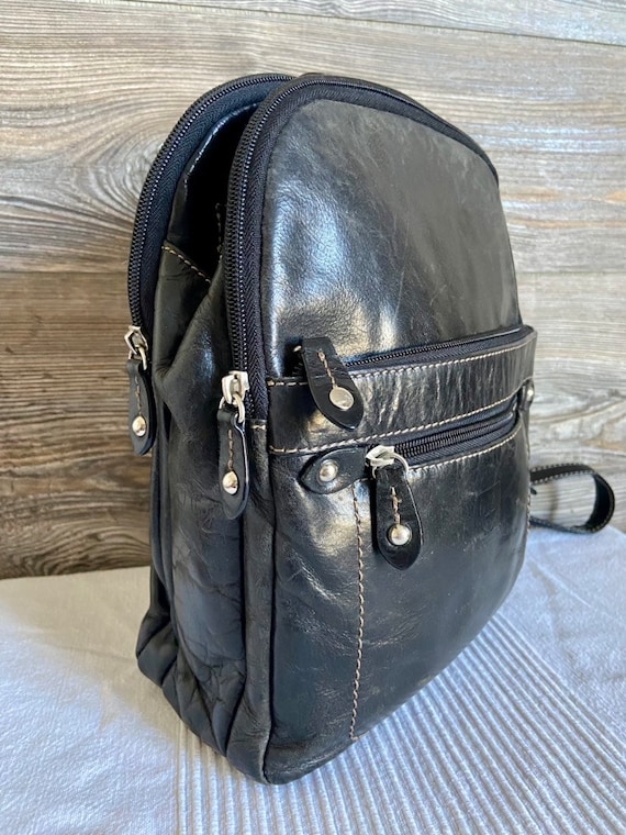 Vintage GIANI BERNINI Leather Black Backpack Shou… - image 2