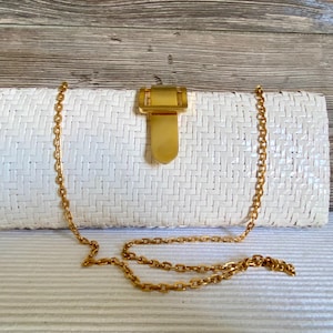 Vintage RODO White Rattan Clutch Basket Weave Bag Purse Ship Free