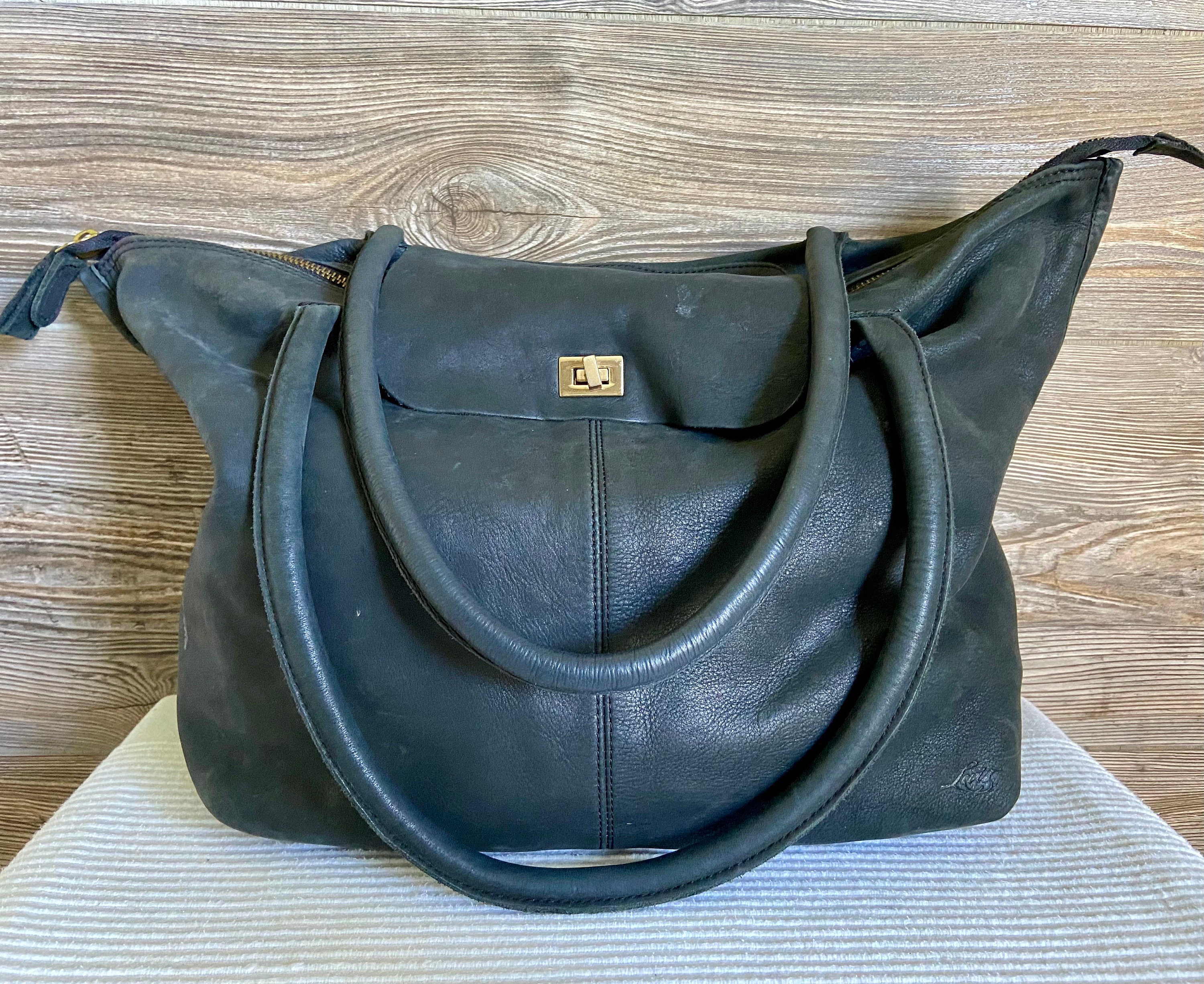 Vintage MARGOT Black Leather Hobo Shoulder Bag Crossbody Purse 