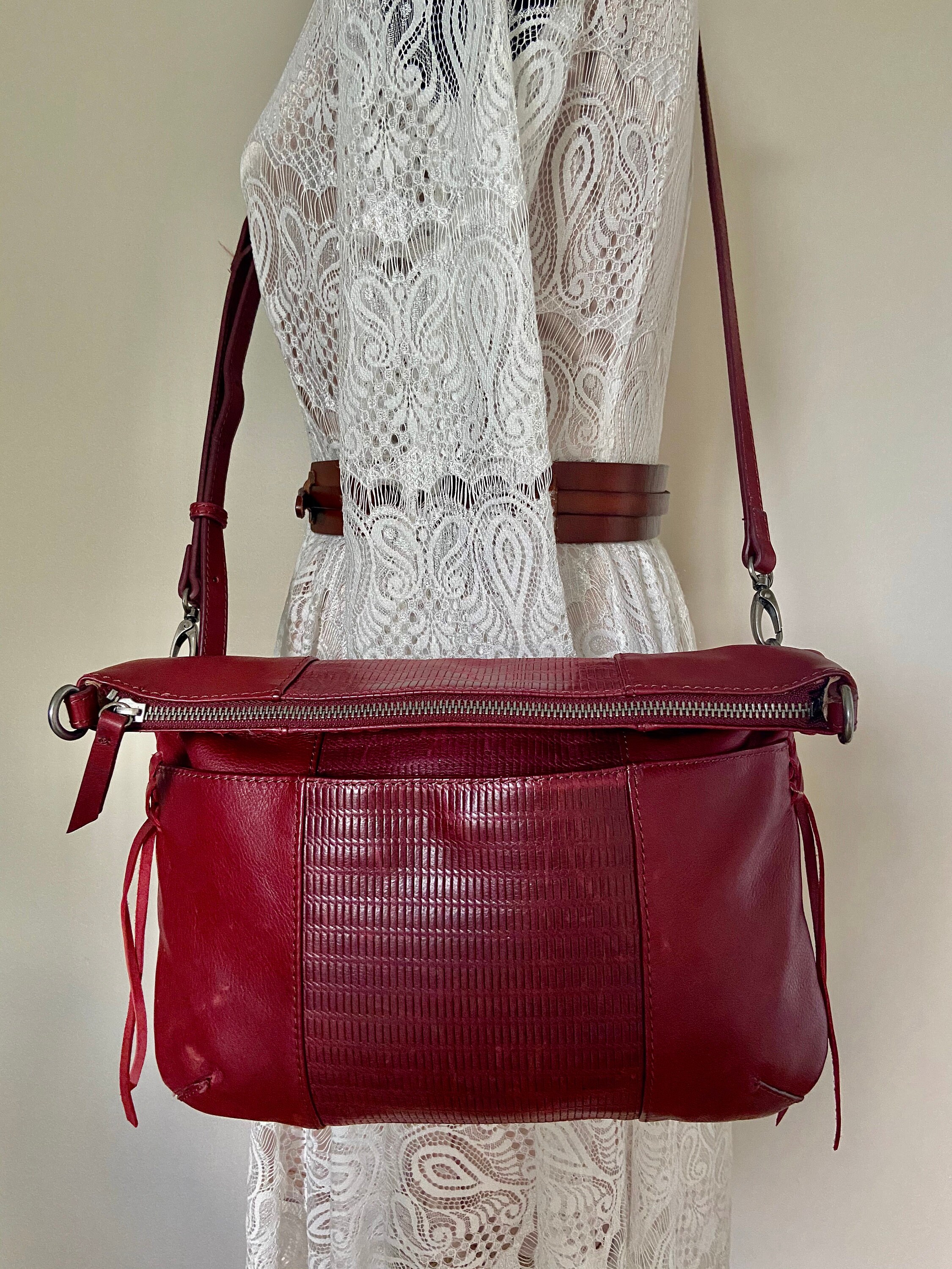Vintage Lucky Brand Red Leather Hobo Shoulder Bag Purse - Etsy display picture 1