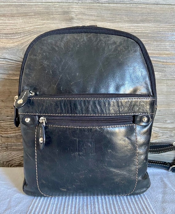 Vintage GIANI BERNINI Leather Black Backpack Shou… - image 3
