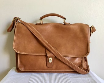 Vintage GEORGETOWN Brown Leather Turnlook Briefcase Laptop Unisex Bisiness Shoulder Bag