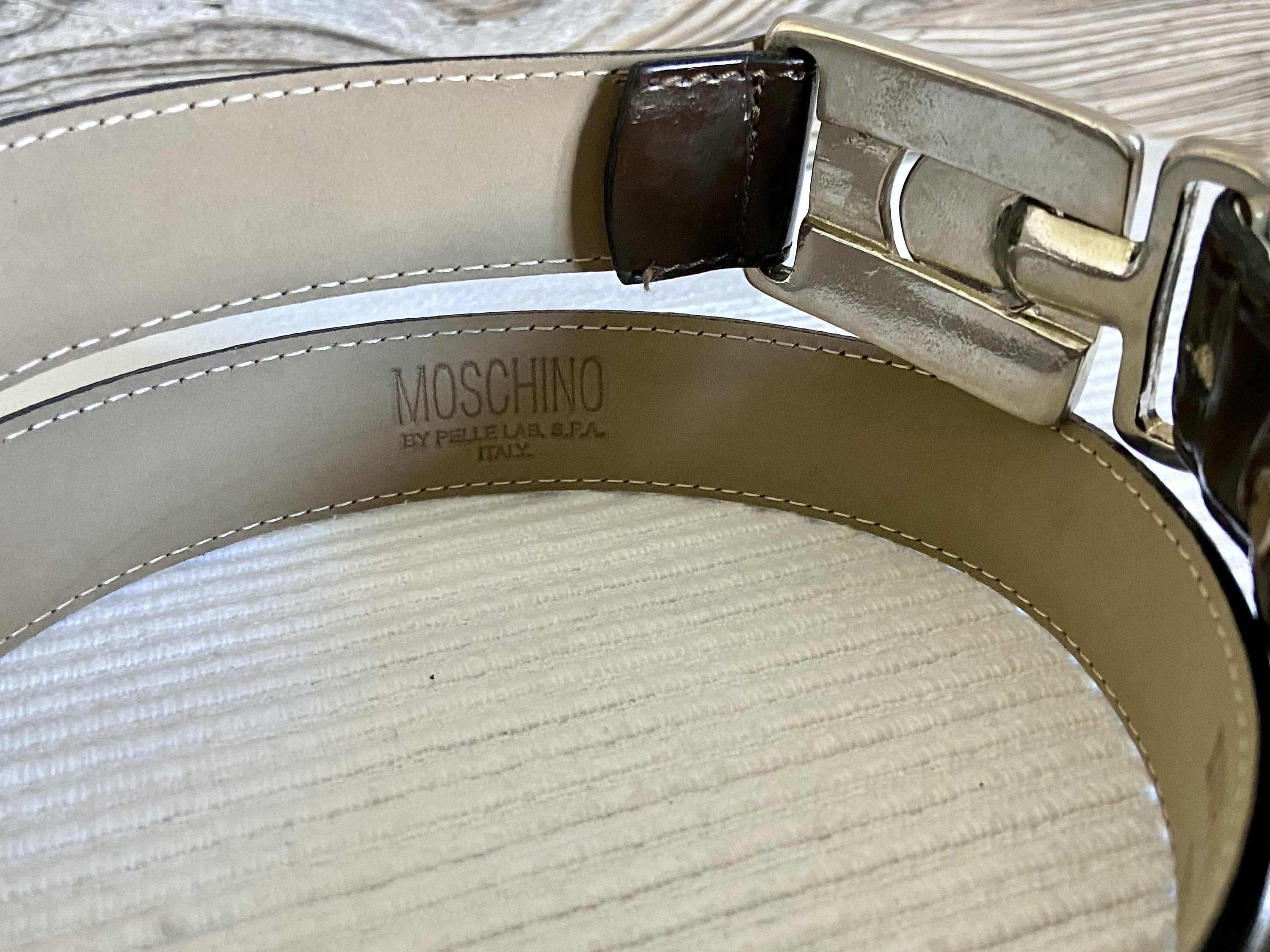 Authentic vintage moschino belt Vintage Moschino Black Leather Belt With Logo Buckle (size  main image 2