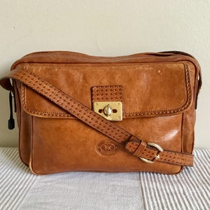 Vintage CW MARIANELLI cuero marrón bolso bolso bolso hecho en 
