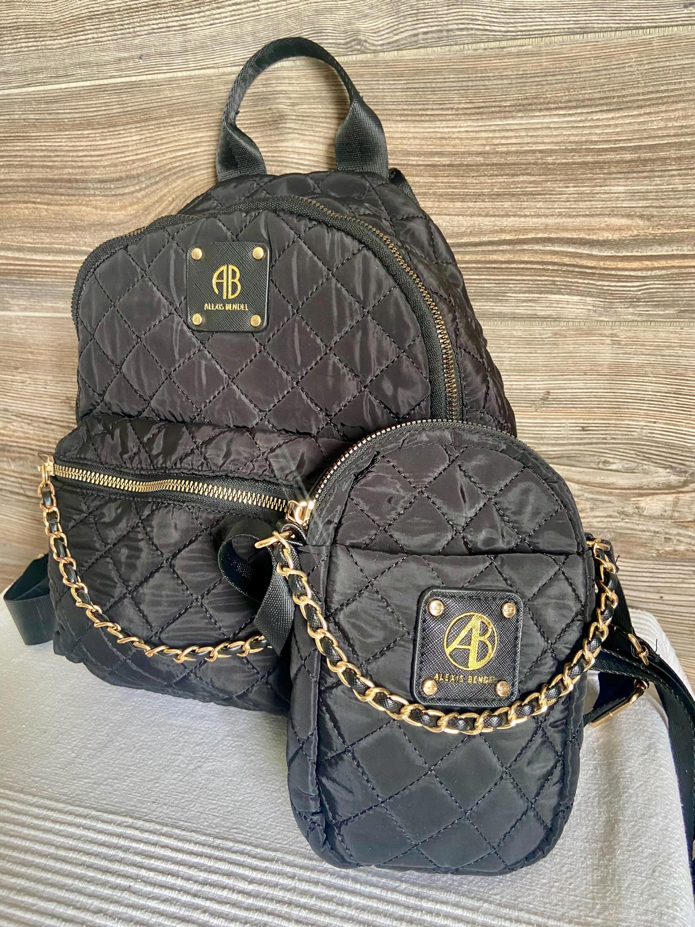 Vintage Alexis Bendel Black Nylon Quilted Backpack Set Ship  display picture 2
