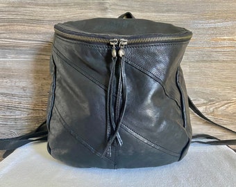 Vintage HOBO Black Leather Backpack Daypack Shoulder Bag Travel Ship Free