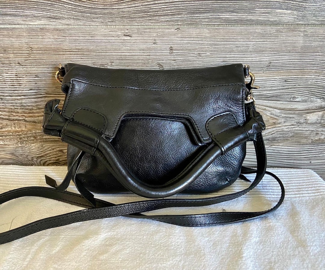 Vintage Foley and Corinna Disco City Black Leather Small Crossbody