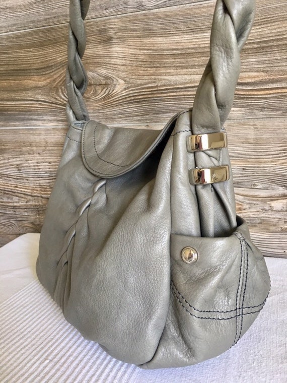 Vintage Inspired Gray Leather Shoulder Bag Purse - image 3