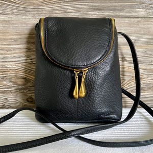 Vintage HOBO Black Leather Crossbody Shoulder Bag Ship Free