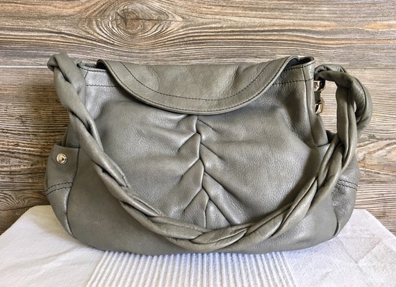 Vintage Inspired Gray Leather Shoulder Bag Purse - image 1