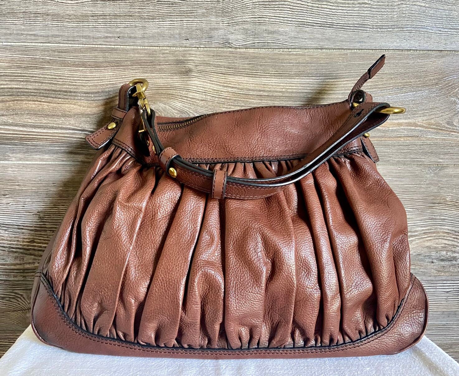 Vintage FOSSIL Fifty Four Brown Leather Hobo Shoulder Bag Purse 