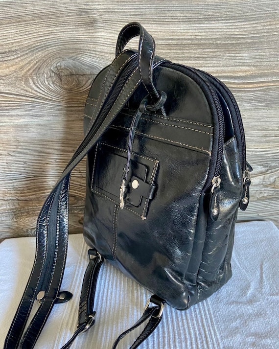Vintage GIANI BERNINI Leather Black Backpack Shou… - image 5