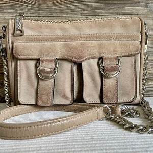 Vintage REBECCA MINKOFF Cliffside Beige Sandstone Suede Leather Shoulder Bag Ship Free