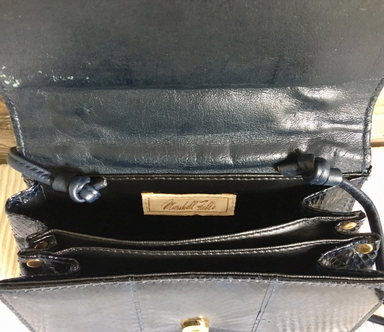 Vintage Marshall Fields Dark Blue Leather Shoulder Bag Purse | Etsy