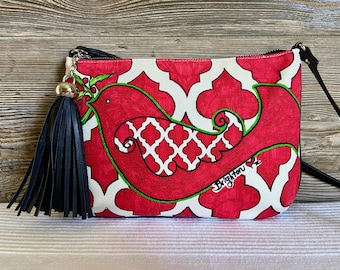 Vintage Brighton Retro Style Canvas Leather Trim Crossbody Shoulder Bag Purse