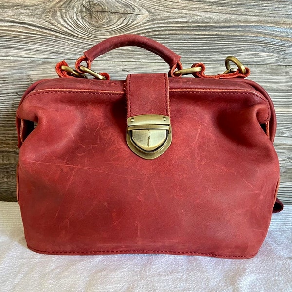 Vintage Jesslyn Blake Red Suede Leather Mini Doctor Style Satchel Shoulder Bag Purse Ship Free