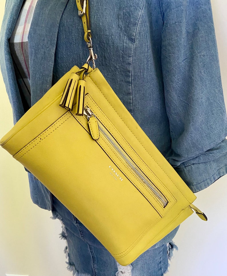 Vintage Legacy Yellow Leather Clutch Wristlet Handbag Ship Etsy