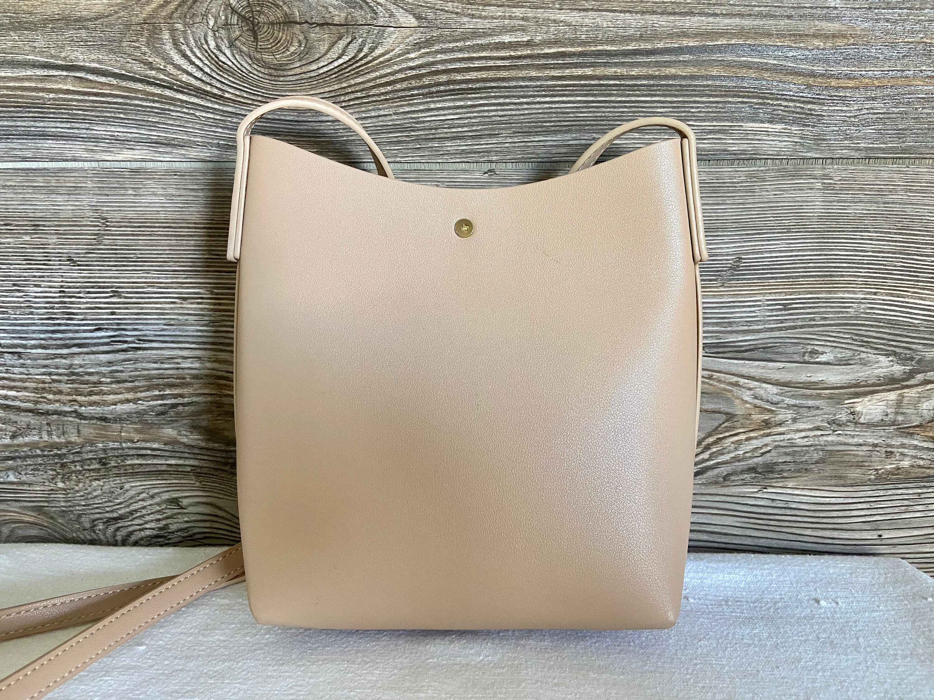 Vintage Samara Beige Tan Vegan Leather Shoulder Bag Purse Ship Free