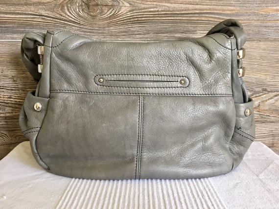 Vintage Inspired Gray Leather Shoulder Bag Purse - image 2