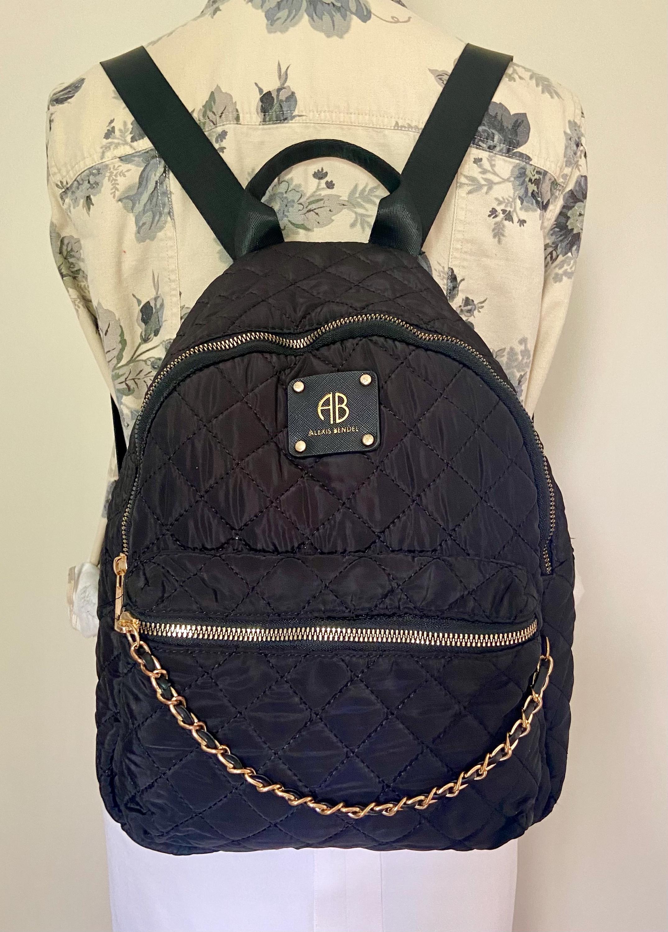 Vintage Alexis Bendel Black Nylon Quilted Backpack Set Ship Free 