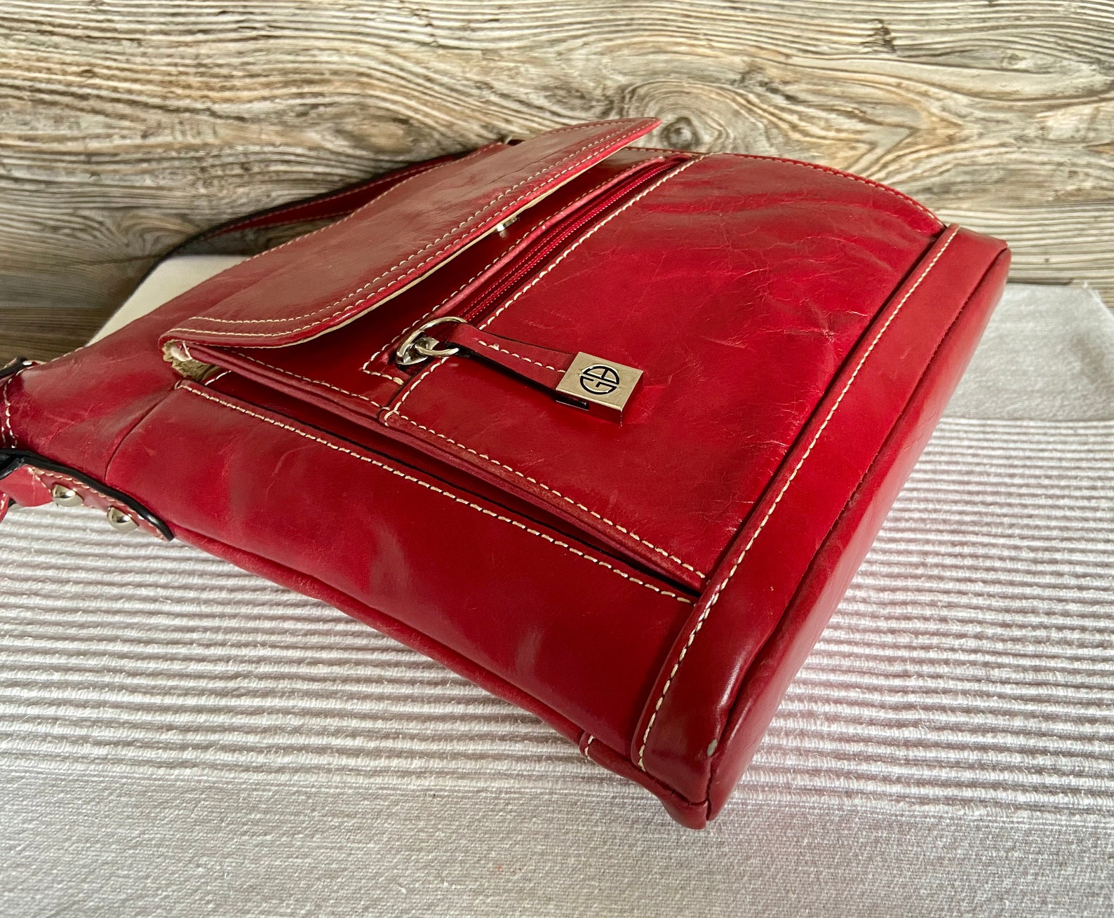 Vintage GIANI BERNINI Red Leather Crossbody Shoulder Bag Purse Etsy