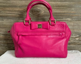 Vintage Kate Spade Bow Pink Leather Satchel Handbag Purse Ship Free