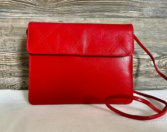 Vintage Etna Red Leather Evening Shoulder Bag Ship Free