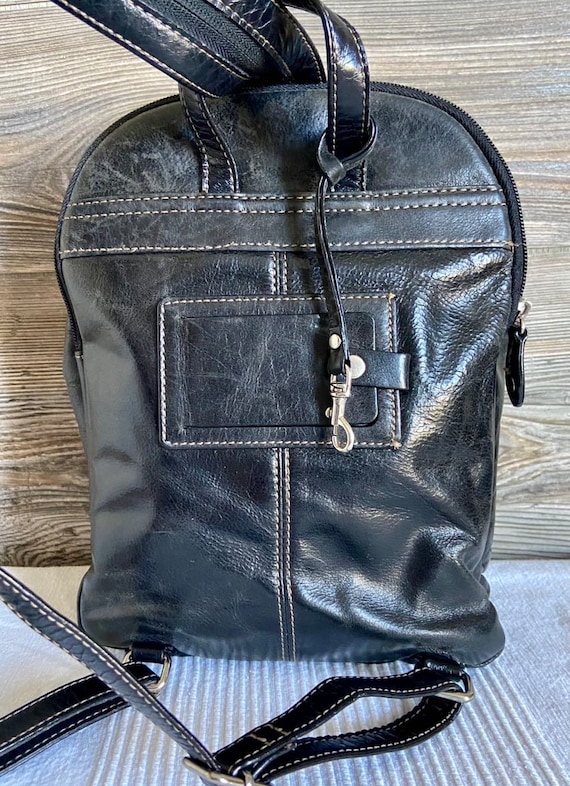 Vintage GIANI BERNINI Leather Black Backpack Shou… - image 4