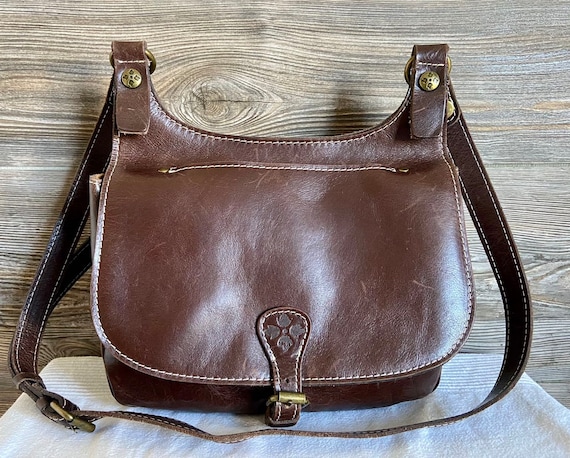 Vintage Patricia Nash London Saddle Italian Brown Leather Flap Shoulder Bag Ship Free