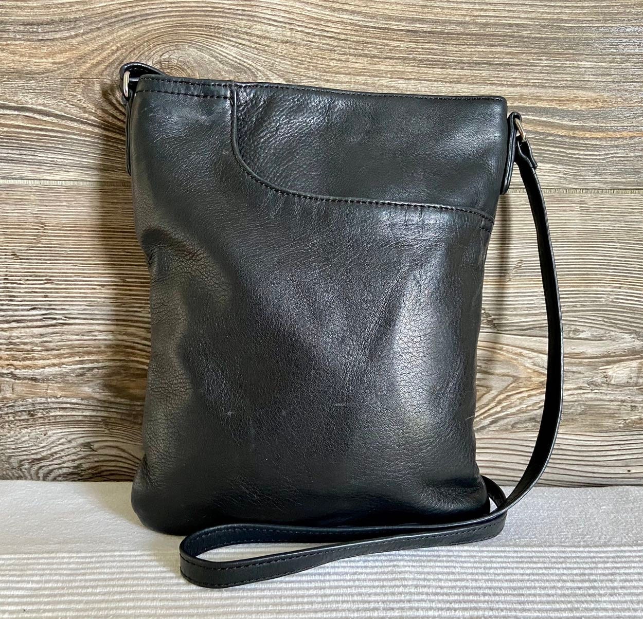 Vintage MARGOT Black Leather Hobo Crossbody Bag Purse Ship Free
