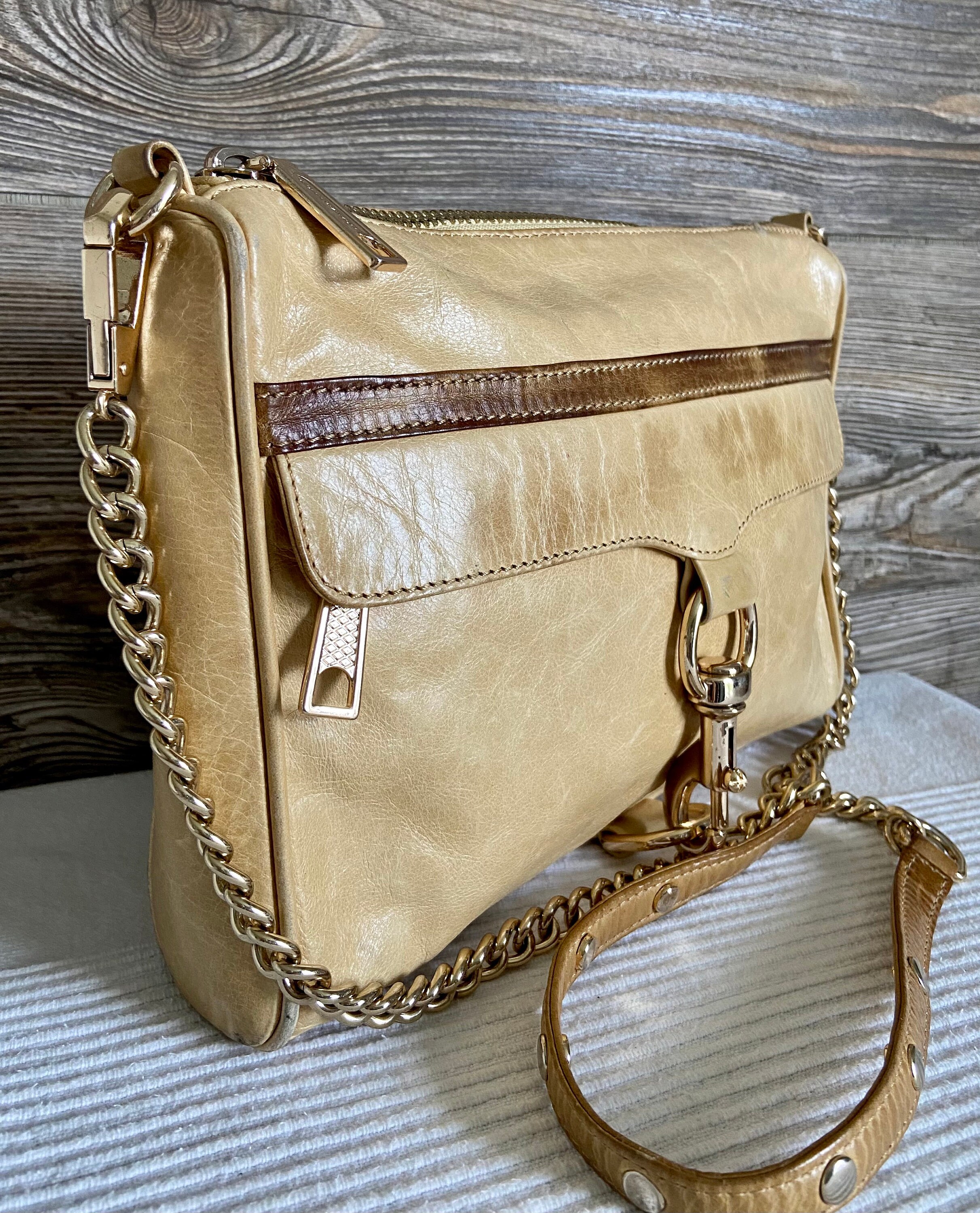 Vintage Rebecca Minkoff Beige Leather Shoulder Crossbody Bag 