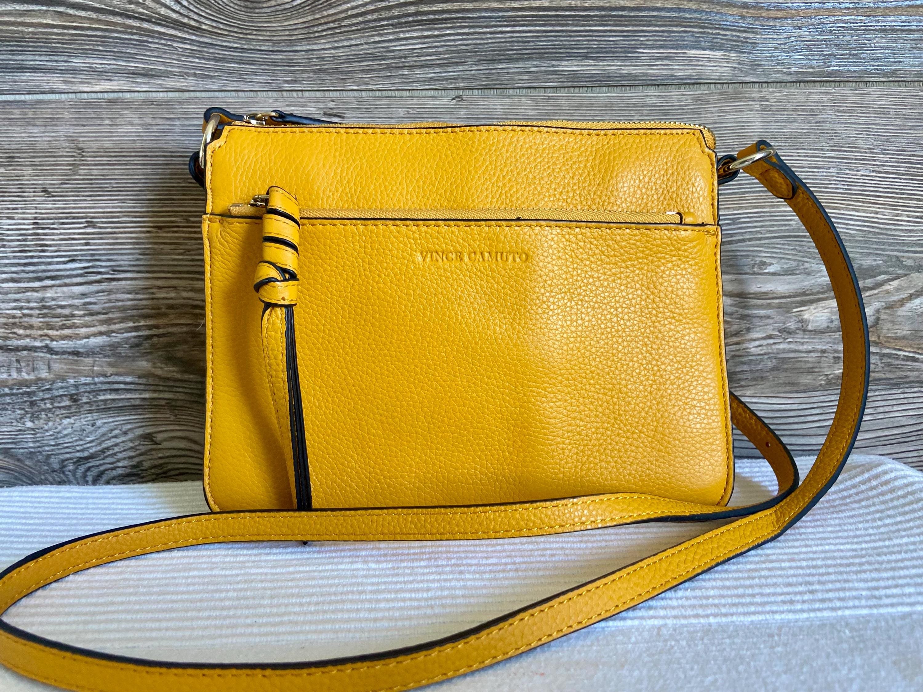 Vintage Vince Camuto Yellow Leather Shoulder Bag Purse Ship  display picture 1