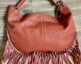 Vintage REBECCA MINKOFF Fringe Leather Hobo Shoulder Bag Purse Ship Free