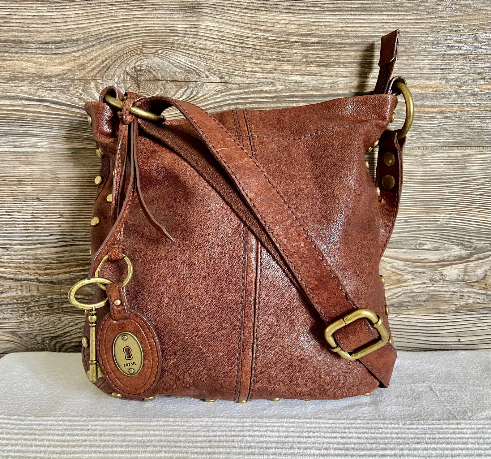 Vintage FOSSIL Brown Leather Crossbody Shoulder Bag Purse Ship | Etsy