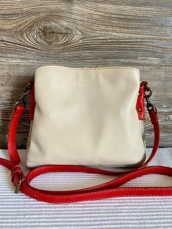 Vintage American Leather Co Beige Leather Shoulder Bag Ship Free
