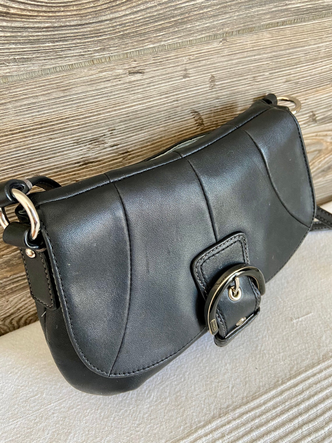 Vintage COACH Black Leather Crossbody Shoulder Bag Purse Etsy