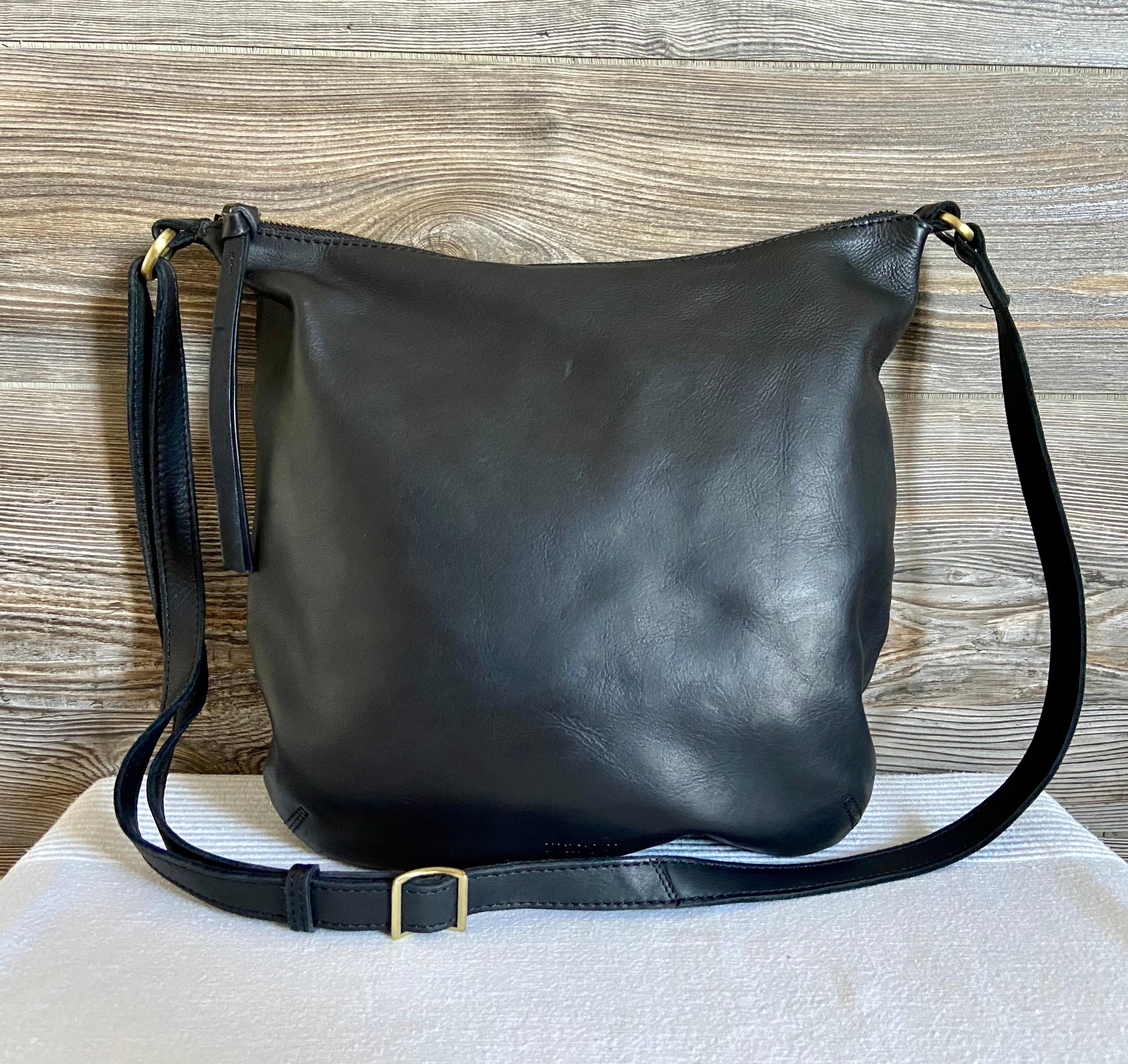 Vintage MARGOT Black Leather Hobo Crossbody Bag Purse Ship Free