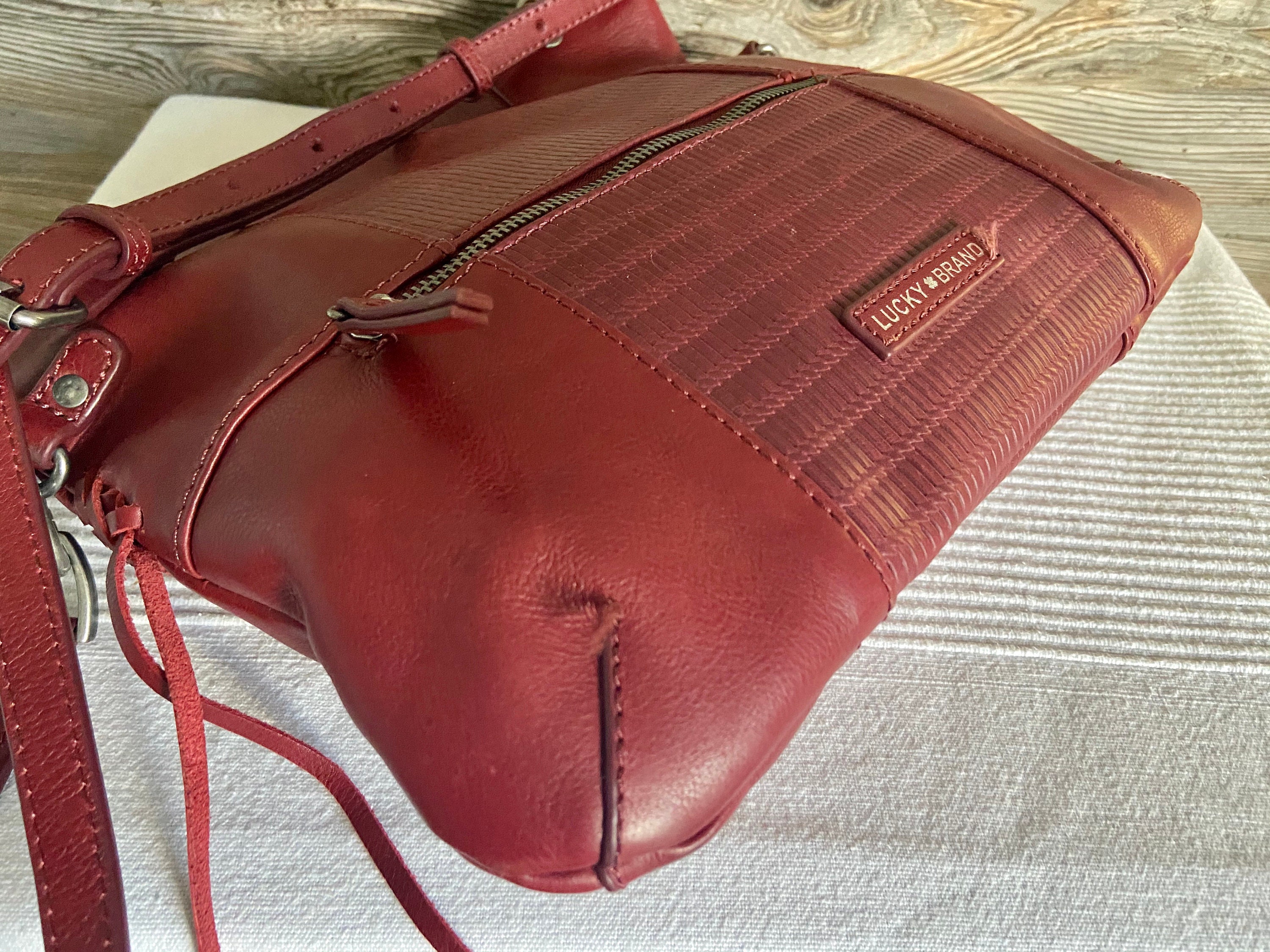 Vintage Lucky Brand Red Leather Hobo Shoulder Bag Purse - Etsy display picture 3