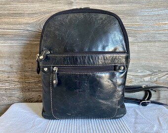 Vintage GIANI BERNINI Leather Black Backpack Shoulder Bag Ship Free