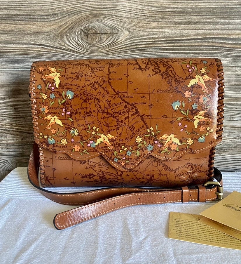 Vintage Patricia Nash Italian Leather Floral Map Print Flap