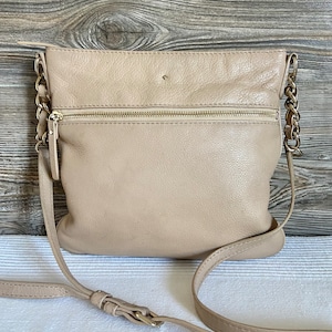 Vintage Kate Spade Beige Leather Shoulder Crossbody Street Bag Ship Free