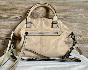 Vintage Elliott Lucca Ivory Leather Satchel Shoulder Bag Purse Ship Free