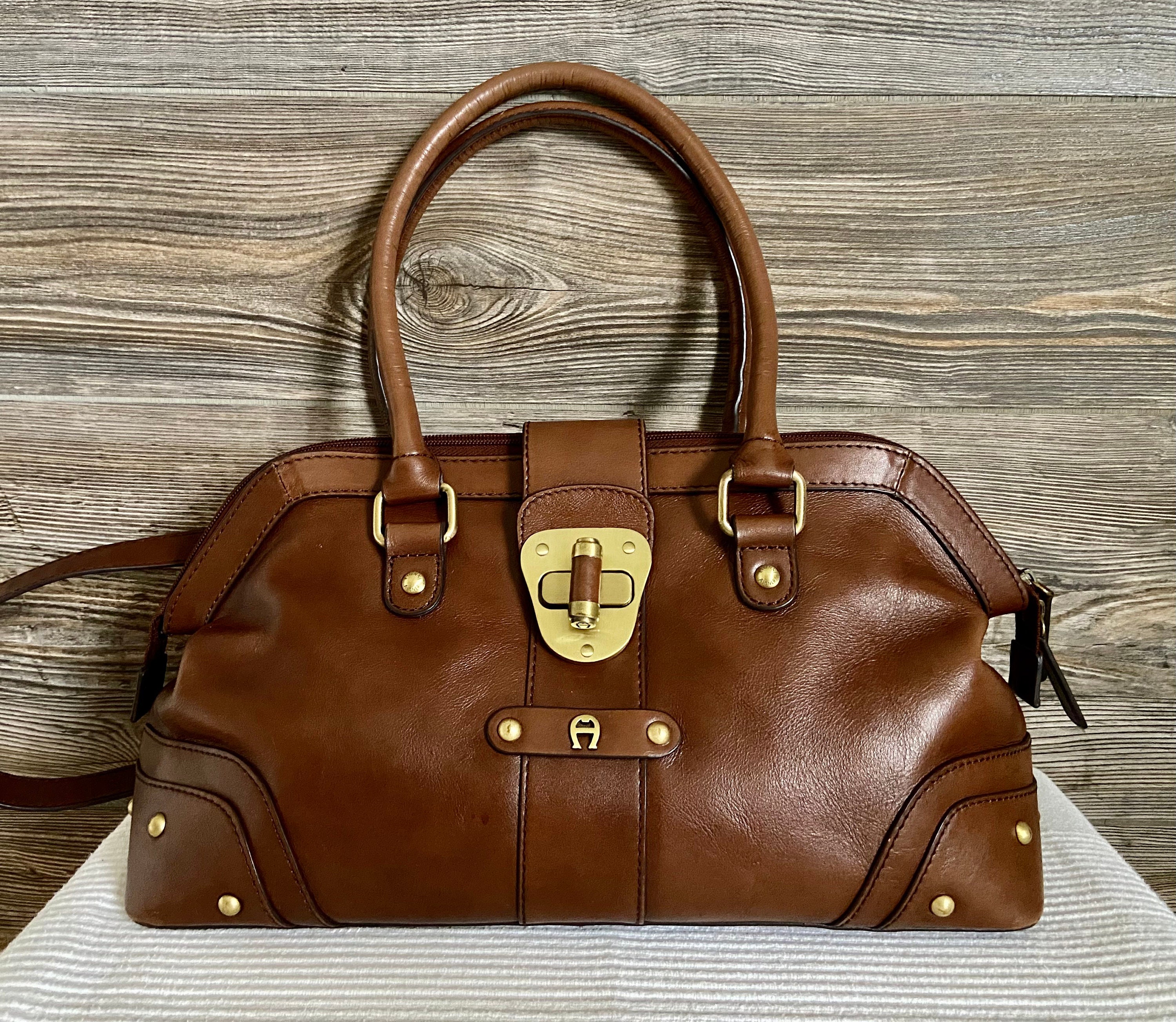 Vintage Etienne Aigner Brown Leather Satchel Carryall Doctor 